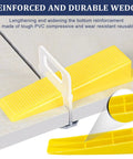 Reinforced yellow wedge from Tile Leveling System Kit With 1000 Spacers, 200 Reusable Wedges, Tile Plier And Rubber Mallet For Quick