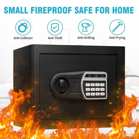 1.6 Cuft Home Safe Box With Fireproof Waterproof Bag Anti Theft Digital Keypad shown with keypad and fireproof features