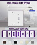 Combination Toggle Switch And Blank Wall Plate 2-Gang Light Switch Cover 4.5 By 4.57 Inches White Built Tough Polycarbonate Thermoplastic UL Listed Heavy Duty Finish shown with size options and configurations.
