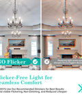 E12 LED Candelabra Bulb 5000K Daylight Dimmable 40W Equivalent Frosted Finish in chandelier comparison, flicker vs no flicker.
