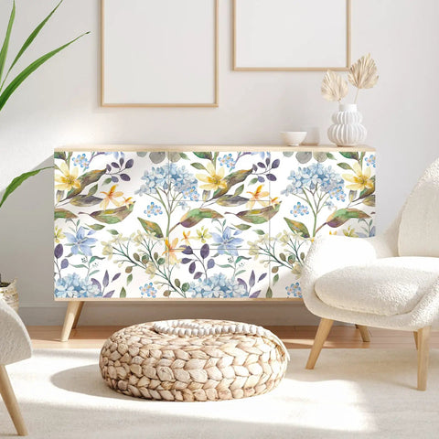 Blue Hydrangea Floral Peel And Stick Wallpaper For Bathroom And Bedroom Vinyl Self Adhesive Wall Covering 17.7 Inch shown in living room.