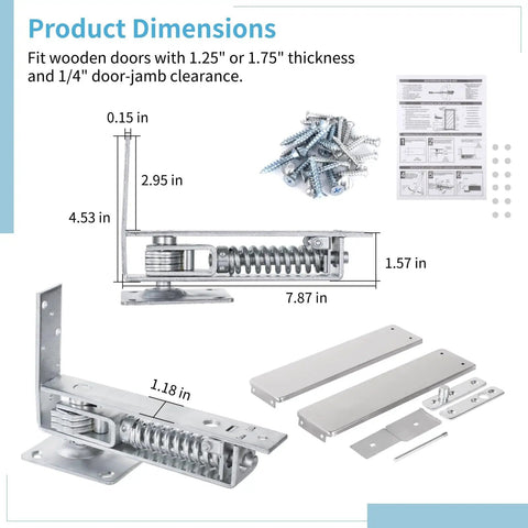 Heavy Duty Double Action Door Hinge With Self Closing, Stainless Steel, Includes Cover Plates, product dimensions shown