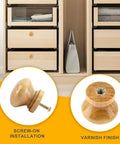 Eight Pcs Natural Wood Dresser Knobs Round Mushroom Cabinet Knobs For Drawers And Cupboards One Inch Diameter Seven Eighths Inch Height With M4x25mm Screws Smooth Rustic Pulls For Furniture Makeovers, showing a close-up of a knob next to drawers