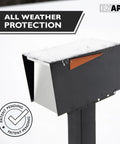 Modern Outdoor Mailbox With Post Mount In Black And White Powder Coated Steel Weatherproof Corrosion Resistant Hinges Magnetic Door