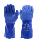 Triple Dipped PVC Chemical Resistant Gloves For Oils And Acids, Heavy Duty Protection With Rough Finish Grip, Blue Medium, 12 Inch
