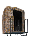 Beefy 10 Foot Powder Coated Steel Hunting Tower With 360 Soft Sided Blind featuring a camouflage exterior and entrance.