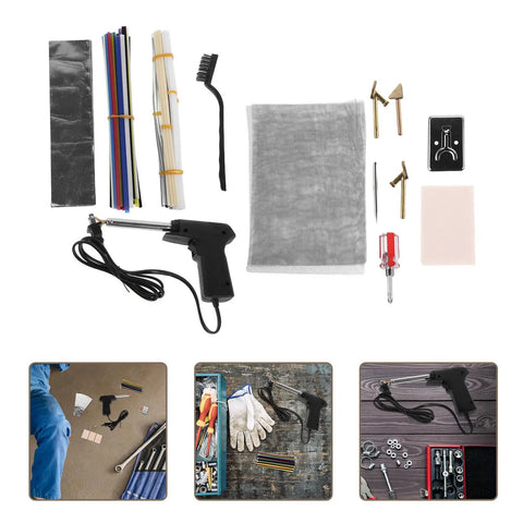 Hot For Auto Repair! Grab This Portable Welding Bumper Car Kit Tool with welding gun, wire, and repair tools laid out.