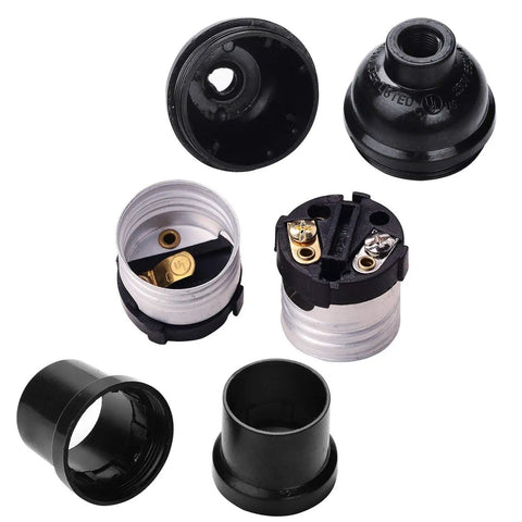 E26 E27 Light Socket Set components, Retro Black Edison Pendant Holders, 16-Pack Plastic Screw-In Sockets, UL Listed, heat resistant