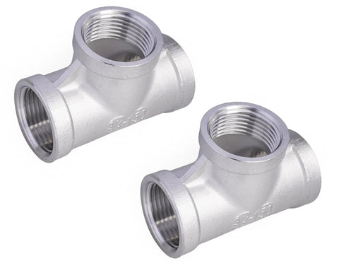 Three Quarter Inch NPT Tee Stainless Steel 304 Female Pipe Fitting, Three Way Cast Hose Fitting For Gas Oil Water Lines, Pack Of Two