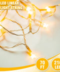 Warm White LED String Lights 70 Ft Waterproof and Connectable for Indoor and Outdoor Holiday Decor with soft glow