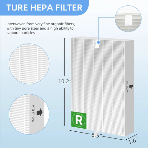 Replacement True HEPA Filters And Activated Carbon Pack For HPA300 Series 6x10.2-inch filter with air flow guide