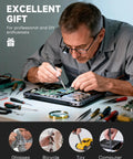 Man using 42 In 1 Magnetic Screwdriver Set With T Handle Ratchet S2 Steel Bits for electronics repair on laptop.