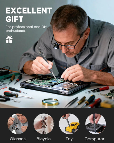 Man using 42 In 1 Magnetic Screwdriver Set With T Handle Ratchet S2 Steel Bits for electronics repair on laptop.