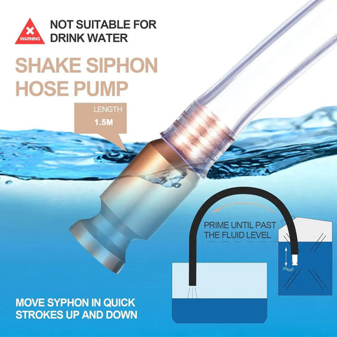 No Hassle Five Foot Three Quarter Self Priming Siphon Hose For Gas And Water Transfer Heavy Duty Shaker Pump in use with water.