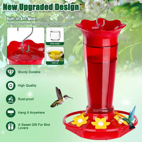 10 Oz Glass Hummingbird Feeder Set Two Pack For Outdoors Hanging Red Ant And Bee Proof With Six Feeding Ports