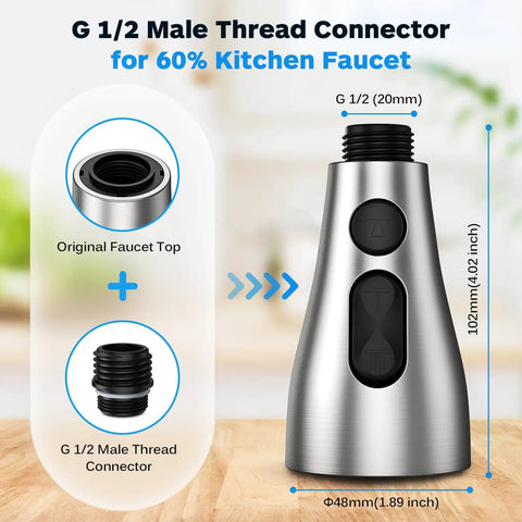 Pull Down Sprayer Head With Three Modes And 17 Adapters For Kitchen Faucets Universal Hose Fit Switch Between Stream Spray And Power Blade Water No Fuss Replacement For Kitchen Sink Sprayer Works With Moen Delta Kohler