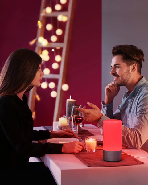 Touch Sensitive LED Table Lamp With Tunable Warm White And RGB Color Changing Night Light For Bedrooms Living Rooms And Hallways Great Reading Lamp For Any Space Gray on dinner table