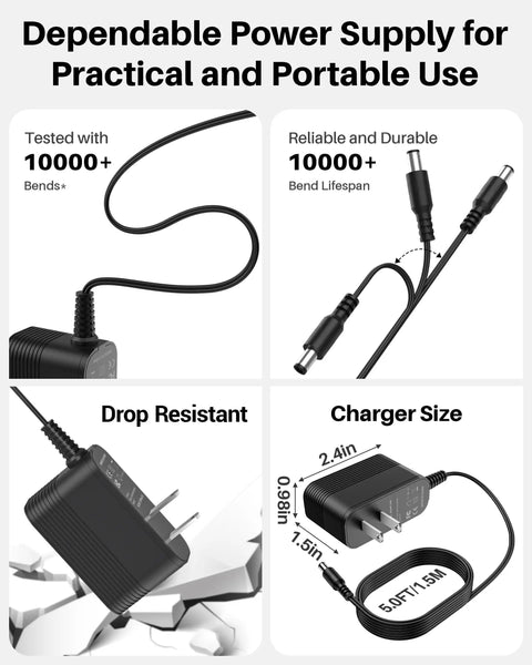 5V 1A Power Supply With 10 Interchangeable Jacks compact black DC adapter with 5.0ft cord and plug size