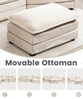 Movable ottoman from Oversized Modular Sectional Sofa With Movable Ottoman 112 Inch Four Seat L Shaped Corduroy Couch In Beige