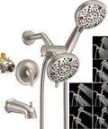 Tub And Shower Faucet Set With Rough In Valve, 2 In 1 Handheld And Rain Shower Head System, Dual Shower Head Kit With Valve And Trim