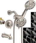 Tub And Shower Faucet Set With Dual Shower Heads, Matte Black, Four-Way Valve, Single Lever Control Trim Kit, Easy Install, Modern Bath Upgrade