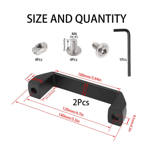 Aluminium Alloy Rectangular Pull Handle Set Of Two For 30 Series European Standard Aluminum Extrusion Profiles In Black Finish with screws and wrench