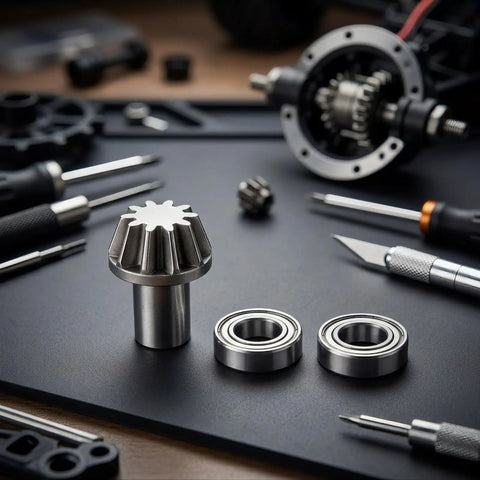 Bevel Gear Replacement For 1 16 And 1 14 Scale RC Cars Front End Drivetrain Gear Set Powder Metallurgy Metal Construction Smooth Power Transfer Maintenance And Tuning Upgrade For Meijiaxin And Other RC Buggies, with bearings