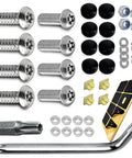 Tough As Nails Anti Theft License Plate Screws Featuring Tamper Resistant M6 Security Bolts In Rust Proof 304 Stainless Steel kit components.