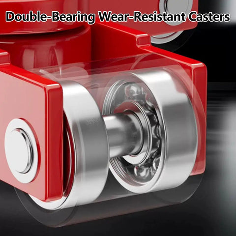 Heavy Duty Steel Machine Skates With Pull Handle For Moving Industrial Gear Up To 15 Tons close-up of double-bearing wear-resistant caster.