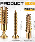 Heavy Duty Wall Anchors Kit With Screws, 200 Pack, 6 X 32 Mm, For Hinge Hole Repair In Concrete, Hollow, And Wood Walls, brass anchors and screw size chart