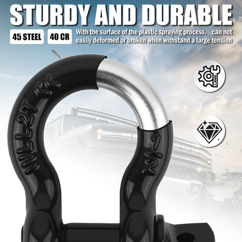 Sturdy and durable heavy duty two pack half inch D ring shackles with five eighths inch pins eight ton breaking strength