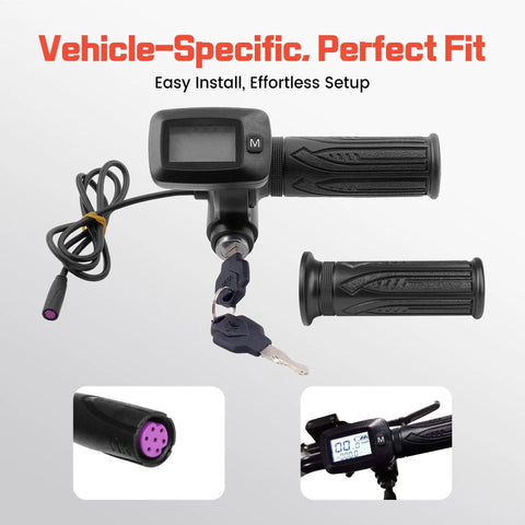 Full Twist Ebike Throttle With M Mode Button And LCD Display, 3 Pin 48V System, Plug And Play Throttle For Tutti Soleil 01 Electric Dirt Bike, Real Time Speed, Battery Level, Mileage And Theft Lock