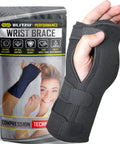 Carpal Tunnel Wrist Brace Night Support with Splint Stabilizer and Palm Cushion held in hand, packaging visible