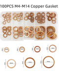 Heavy Duty Copper Washer Gasket Kit With 100 To 200 pcs Plus Nuts Bolts For Car Sump Plug Seals Engine Fixes Heat Resistant Performance Reliable Universal Fit For Many Types Ensuring Tight Seals For Part Maintenance Auto Repair Easy Install Today, M4-M14 copper washers in organizer