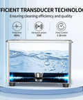 Clean As A Whistle And Built Different For Gritty Grime 40 Khz Ultrasonic Cleaner With Degassing and Smart Digital Timer, showing water and transducer.