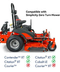 Side view of a Simplicity Zero Turn Mower compatible with Zero Turn Hitch Kit For Ferris IS And ISX Series and yard attachments.