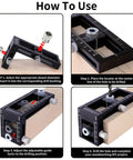 How to use 2-in-1 Auto Centering Dowel Drilling Jig With 8 Drill Bushings 3-10mm, shown on wood with adjustment steps.