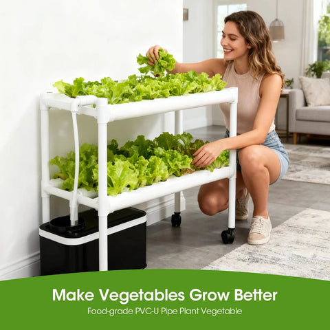 Vertical Hydroponics Growing System with Wheels for Easy Grab and Go Move Space Saving 54 Plant Sites Aquaponics Garden Tower