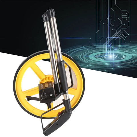 Tyenaza Mechanical Range Measuring Wheel 9999ft 10cm Accuracy Distance Measuring Roller with yellow wheel and retractable handle.