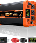 Hit The Open Road And Plug In Anywhere With This Beefy 1500 Watt Pure Sine Wave Inverter showing output ports and power display.