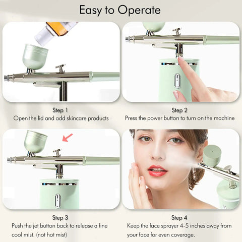 Steps to operate a Facial Oxygen Spray Machine High Pressure Nano Steamer With 0.3mm Nozzle Rechargeable Portable Nano Mist Injector
