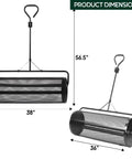 Compost And Peat Moss Spreader With 2-In-1 ATV And T Shaped Handle 44 Inch Rolling Width shown with dimensions