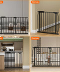 Extra Wide Baby Gate For Stairs And Doorways With Pressure Mount, Walk Through Swing Door, Tall Indoor Safety Gate, Black Metal