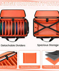 Interior of Rolling DJ Gear Bag With Wheels For Equipment, Fits 15.6 Inch Laptop, with padded dividers and storage space.