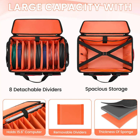 Interior of Rolling DJ Gear Bag With Wheels For Equipment, Fits 15.6 Inch Laptop, with padded dividers and storage space.