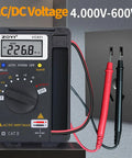 Starter-Friendly Digital Multimeter Card Tester With Auto Ranging 4000 Count displaying AC/DC voltage reading.