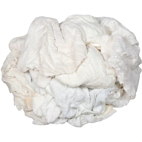 50 Lb Box Recycled Cotton Terry Cut Rags In White All Purpose Wipers For Polishing Dusting And Cleaning Jobs Assorted Sizes