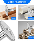 All-In-One Rotary Drill Saw Blade Kit cutting wood, PVC pipe, and soft metals in various applications.