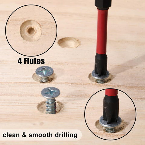 Tapered Countersink Drill Bit Set For Woodworking 15 Piece Includes Wood Plug Cutters Depth Stop Rings Phillips Bits in use