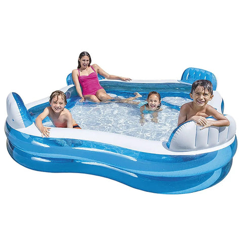 Family Inflatable Pool With Built In Seats Large 90 By 90 Inch Big Splash Center For All Ages Backyard Fun Thick Durable Kiddie Pool For Summer Parties 262 Gallon Water Capacity shown with children enjoying